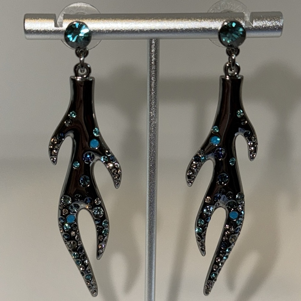 Swarovski Black Drop Earrings with Blue and Teal Crystals